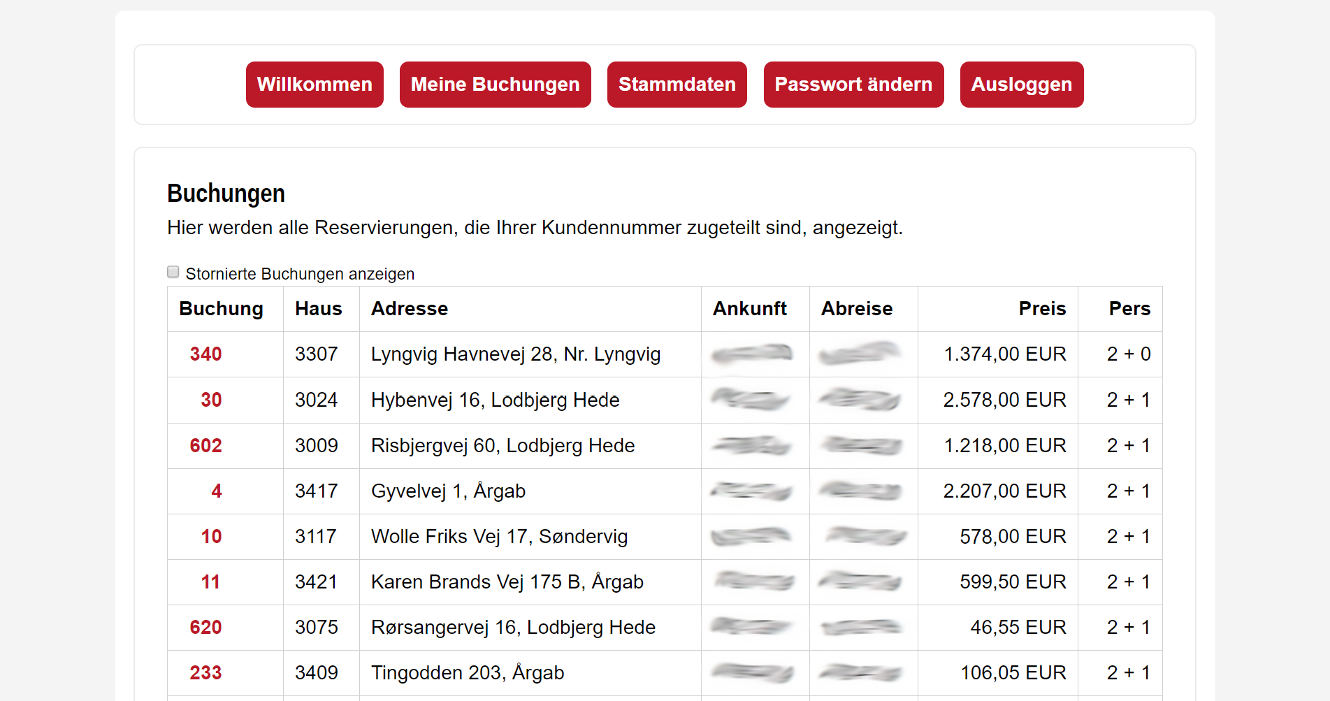 Ferienhaus Buchungen bei DanWest 